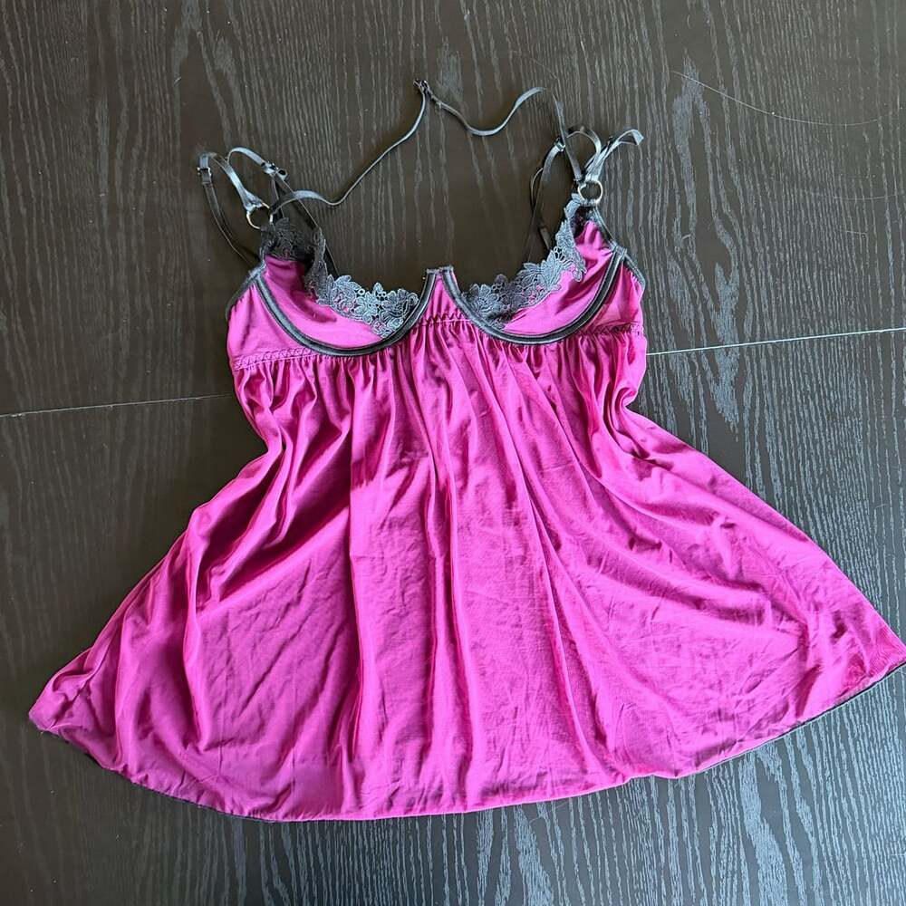 Dreamgirl Style 12264 Pink and Black Lace Babydoll Chemise